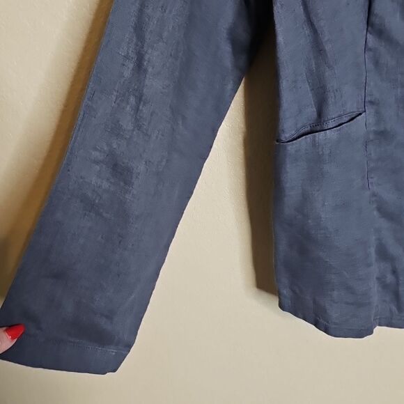 Flax Small Linen Blue Gray Button-Up Jacket With Pockets - Picture 4 of 7